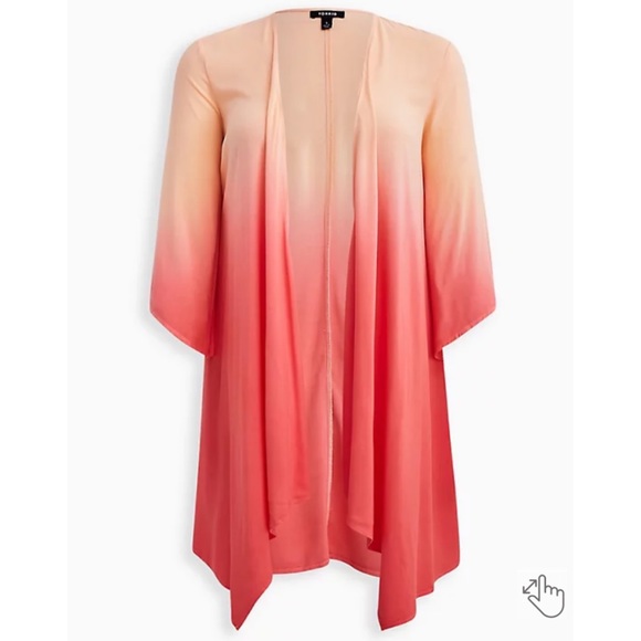 NWT TORRID Drape Front Kimono - Dip Dye Coral - Picture 4 of 7